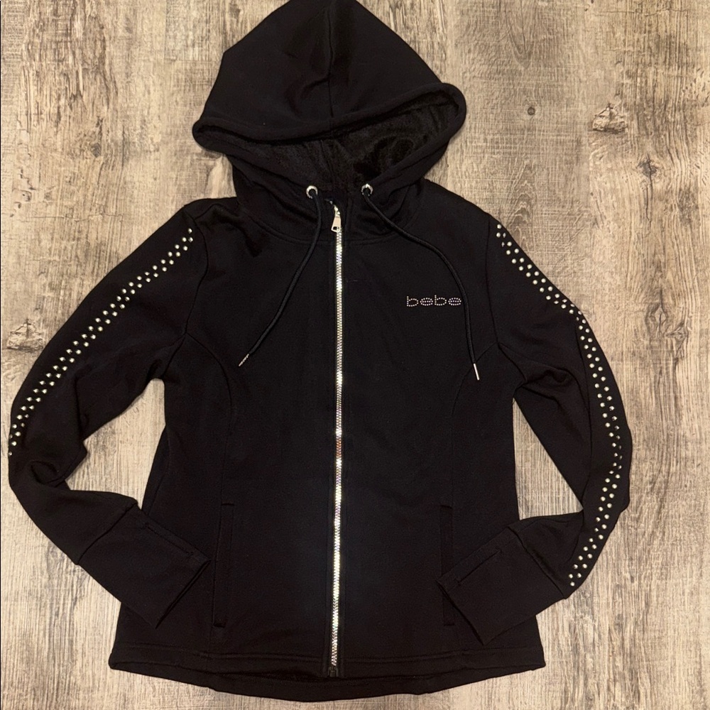 Bebe Black Zip-Up Hoodie with Silver Studs